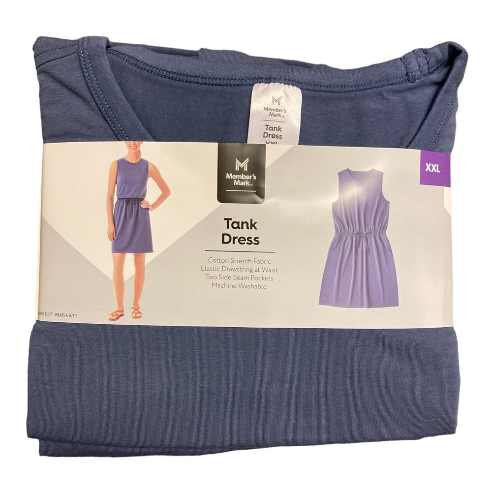 NEW Member's Mark Women's Elastic Drawstring‎ Sleeveless Tank Dress Indigo Large